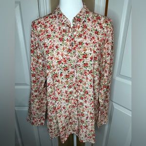 J. Jill Button Up Collared Pink Floral Rayon Top Medium